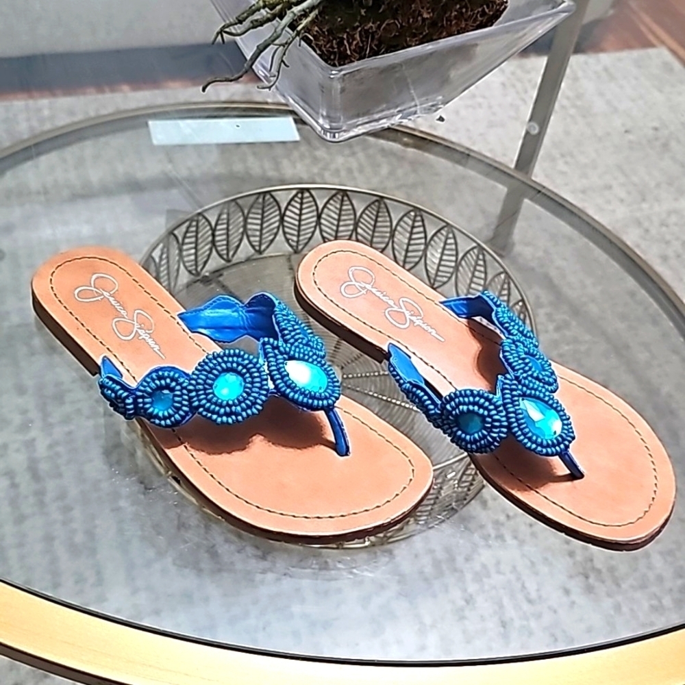 Jessicaโ Simpson Blue Turquoise & Beads Flip Flops size